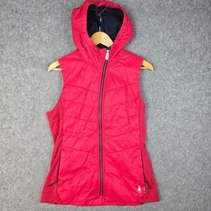 Smartwool Vest Womens Medium Pink Hooded Quilted Merino Wool Lined Outdoors